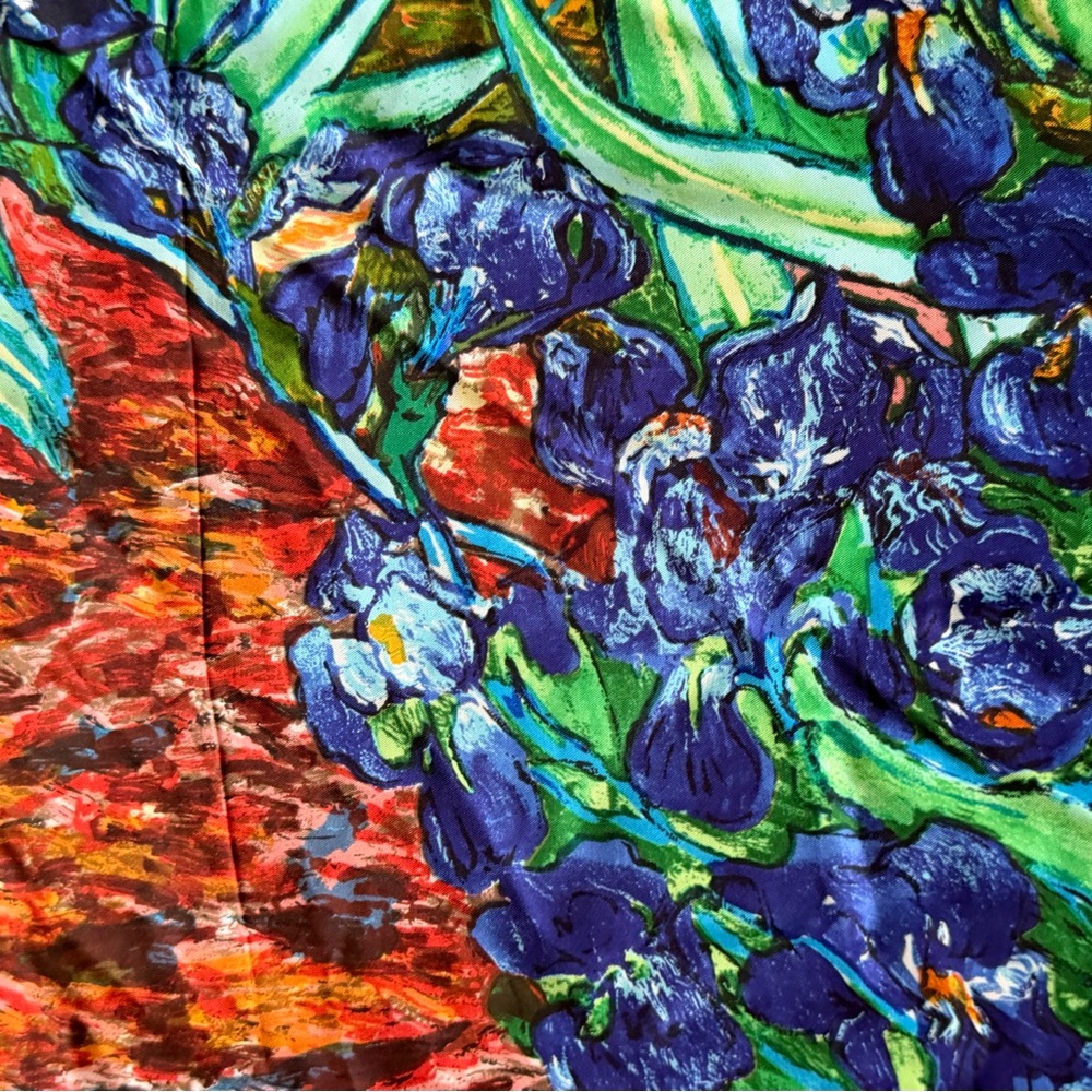 Claude Monet Irises Museum Silk Square Scarf Wrap Accessory Colorful EUC - Picture 6 of 6